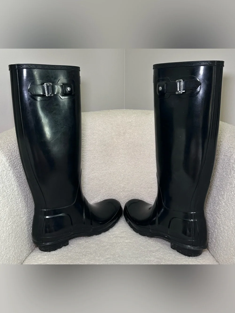 Hunter Original Tall Rain Boots Black Gloss Waterproof Rubber Preppy Festival 8